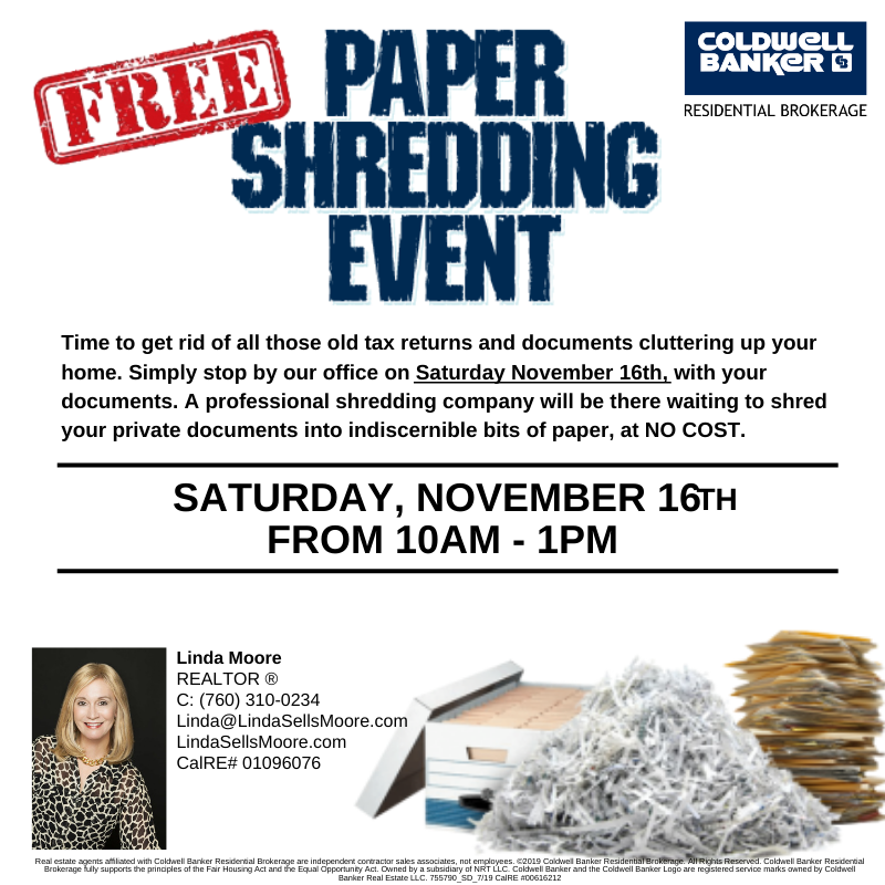 Free Paper Shredding Event in November Encinitas Realtor